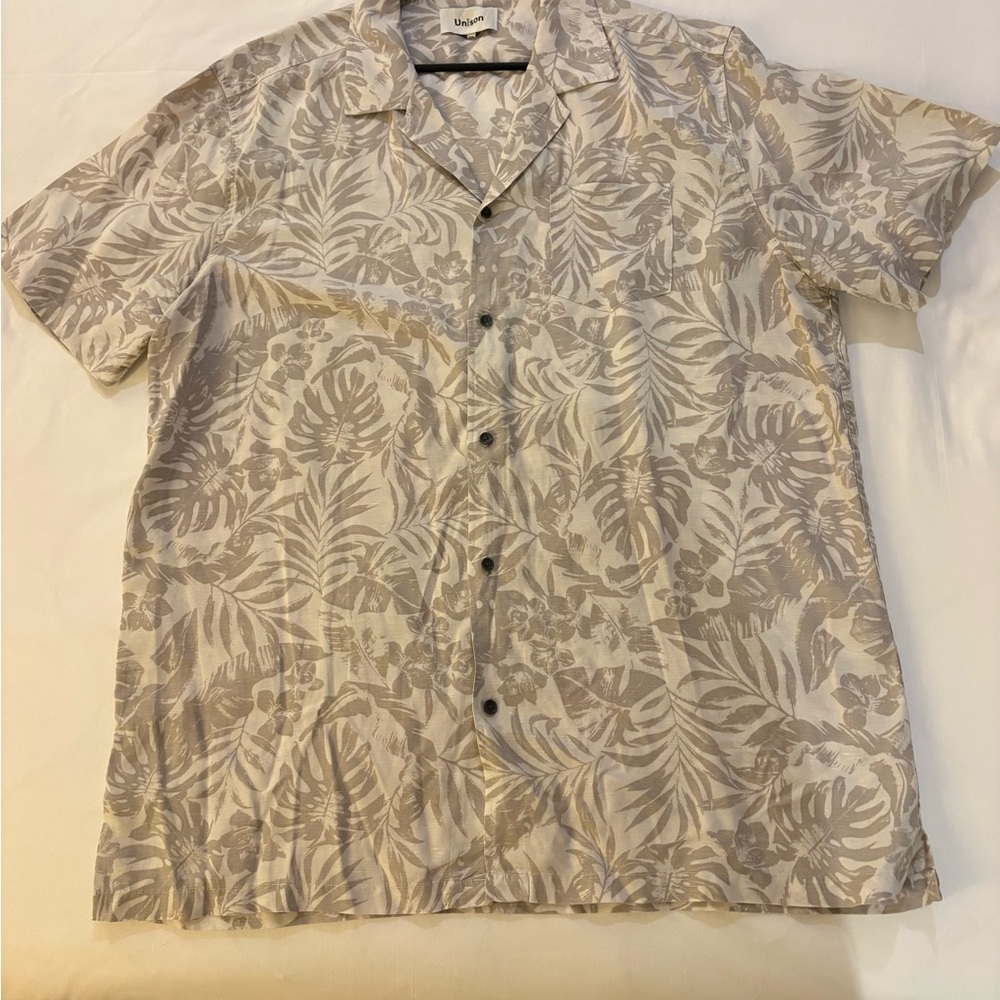 Cubavera Men's Leaf Print Button Down Shirt - Gray